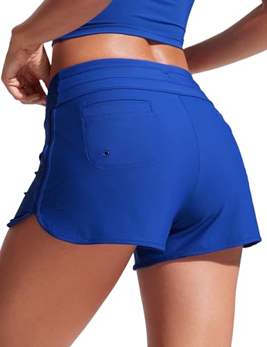 CRZ YOGA Damen Badeshorts Schnell Trocknend Schwimmshorts Sommer Boardshorts mit Seitlichem Split Wellen Blau 44 CRZ YOGA Damen Badeshorts Schnell Trocknend Schwimmshorts Sommer Boardshorts mit Seitlichem Split Wellen Blau 44 von CRZ YOGA