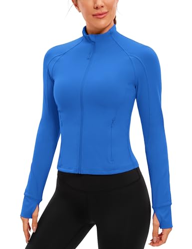 CRZ YOGA Damen Butterluxe Full Zipper Sport Jacke Zip Tasche Crop Running Laufjacke Gym Langarmshirt Sweatjacke mit Daumenloch Funkelndes Blau 40 CRZ YOGA Damen Butterluxe Full Zipper Sport Jacke Zip Tasche Crop Running Laufjacke Gym Langarmshirt Sweatjacke mit Daumenloch Funkelndes Blau 40 von CRZ YOGA