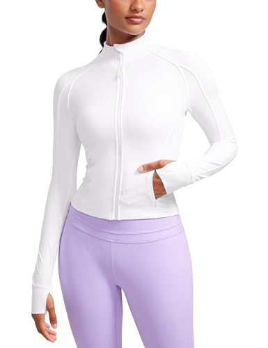 CRZ YOGA Damen Butterluxe Full Zipper Sport Jacke Zip Tasche Crop Running Laufjacke Gym Langarmshirt Sweatjacke mit Daumenloch Weiss 34 CRZ YOGA Damen Butterluxe Full Zipper Sport Jacke Zip Tasche Crop Running Laufjacke Gym Langarmshirt Sweatjacke mit Daumenloch Weiss 34 von CRZ YOGA