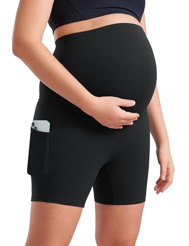 CRZ YOGA Damen Butterluxe Kurze Umstandsleggings mit Taschen Schwangerschaft Biker Shorts Umstandsshorts Umstandshose - 13cm Schwarz 34 CRZ YOGA Damen Butterluxe Kurze Umstandsleggings mit Taschen Schwangerschaft Biker Shorts Umstandsshorts Umstandshose - 13cm Schwarz 34 von CRZ YOGA