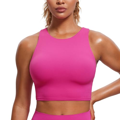 CRZ YOGA Damen Butterluxe Racerback Sport BH Gepolstert Ohne Bügel Crop Tops Longline Yoga Tank Top Fitness Sports Bra Hibiskus-Purpur 40 von CRZ YOGA