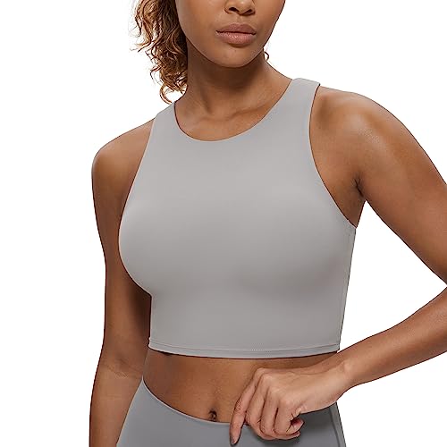 CRZ YOGA Damen Butterluxe Racerback Sport BH Gepolstert Ohne Bügel Crop Tops Longline Yoga Tank Top Fitness Sports Bra Möwe Grau 38 von CRZ YOGA