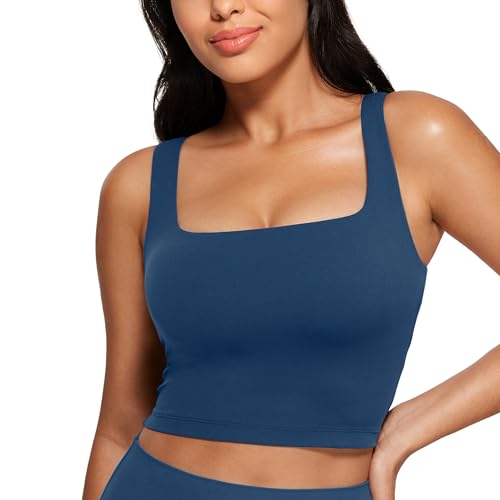 CRZ YOGA Damen Butterluxe Sport BH Gepolstert Ohne Bügel Crop Tops Atmungsaktive Yoga Tank Top Fitness Workout Sports Bra FRANZÖSISCHE Marine 44 von CRZ YOGA