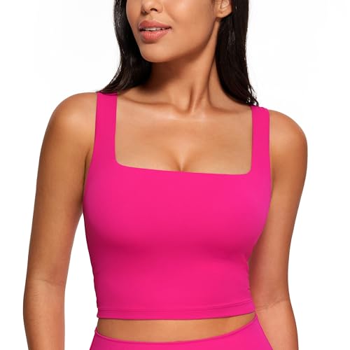 CRZ YOGA Damen Butterluxe Sport BH Gepolstert Ohne Bügel Crop Tops Atmungsaktive Yoga Tank Top Fitness Workout Sports Bra Granita Pink 42 von CRZ YOGA