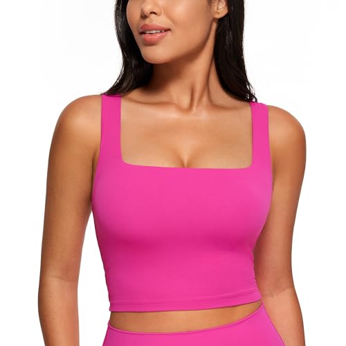 CRZ YOGA Damen Butterluxe Sport BH Gepolstert Ohne Bügel Crop Tops Atmungsaktive Yoga Tank Top Fitness Workout Sports Bra Hibiskus-Purpur 40 von CRZ YOGA