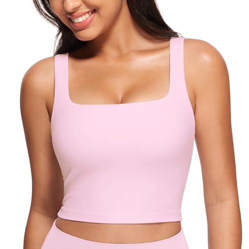 CRZ YOGA Damen Butterluxe Sport BH Gepolstert Ohne Bügel Crop Tops Atmungsaktive Yoga Tank Top Fitness Workout Sports Bra Rosa Pfingstrose 40 von CRZ YOGA