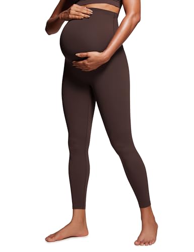 CRZ YOGA Damen Butterluxe Umstandsleggings - 64cm Skinny Umstandshose High Waist Schwangerschaft Yoga Leggins Heißes Fudge-Brown 42 von CRZ YOGA