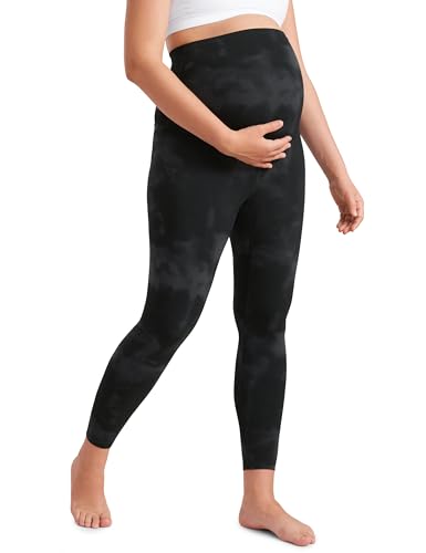 CRZ YOGA Damen Butterluxe Umstandsleggings - 64cm Skinny Umstandshose High Waist Schwangerschaft Yoga Leggins Schwarze Tie-Dye-Blumen 34 CRZ YOGA Damen Butterluxe Umstandsleggings - 64cm Skinny Umstandshose High Waist Schwangerschaft Yoga Leggins Schwarze Tie-Dye-Blumen 34 von CRZ YOGA