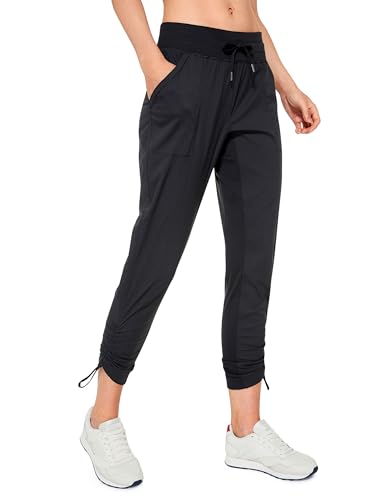 CRZ YOGA Damen Jogginghose 69cm - Mid Taille Sporthose Kordelzug Freizeithose Cargo Pants Jogger Hose mit Taschen Schwarz 44 von CRZ YOGA