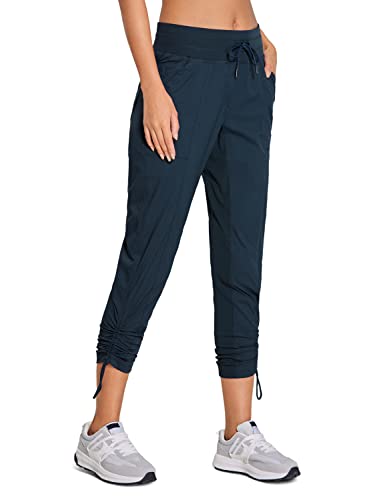 CRZ YOGA Damen Jogginghose 69cm - Mid Taille Sporthose Kordelzug Freizeithose Cargo Pants Jogger Hose mit Taschen Tinte Blau 34 von CRZ YOGA