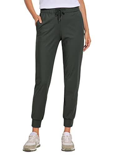 CRZ YOGA Damen Jogginghose mit Tunnelzug Undurchsichtig Sweathose Sporthose Seitentaschen - 71cm Olivgrün 34 von CRZ YOGA