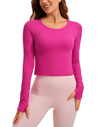 CRZ YOGA Damen Kurz Geschnittene Langarm Athletic Workout Yoga Shirt Crop Top mit Daumenloch Hibiskus-Purpur 36 von CRZ YOGA