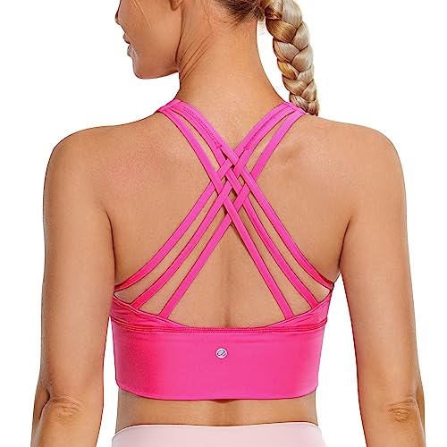 CRZ YOGA Damen Longline Sport-BH Ohne Bügel Gepolstert Bra Top Wirefree Padded Yoga Crop Tops Hibiskus-Purpur L von CRZ YOGA