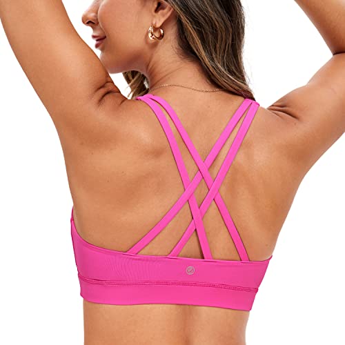 CRZ YOGA Damen Ohne Bügel Sport BH Gekreuzt Rücken Spaghetti Top Abnehmbare Pads Yoga Croptop Hibiskus-Purpur L von CRZ YOGA