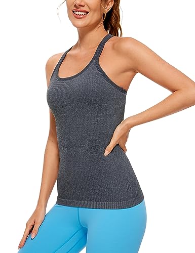 CRZ YOGA Damen Racerback Yoga Tank Top Gepolstert Ohne Bügel Sport Top Nahtlos Lang Tanktops Fitness Gym Oberteile Hellgrau 7 42 von CRZ YOGA