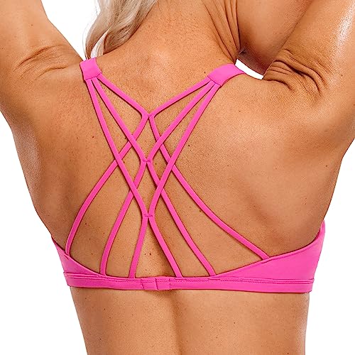 CRZ YOGA Damen Spaghetti Sport BH Gekreuzt Rücken Croptop Ohne Bügel Abnehmbare Gepolstert Yoga Bra Hibiskus-Purpur S von CRZ YOGA