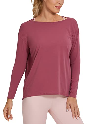 CRZ YOGA Damen Sport Langarmshirt Fitness Yoga Langarm Shirt Leichte Freizeit Longsleeve Baumwolle Oberteile Misty Merlot 40 von CRZ YOGA