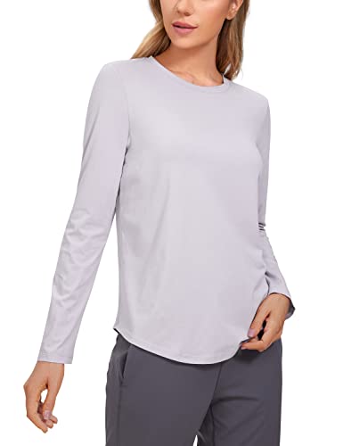 CRZ YOGA Damen Sport Langarmshirt Leichte Crew-Ausschnitt Tshirt Baumwolle Lässig Pullover Yoga Fitness Oberteile Graue Iris 42 von CRZ YOGA