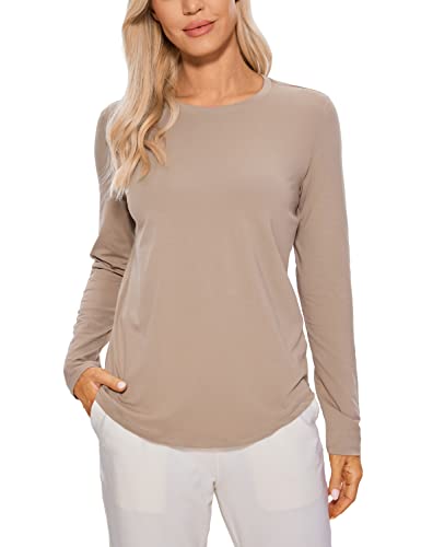 CRZ YOGA Damen Sport Langarmshirt Leichte Crew-Ausschnitt Tshirt Baumwolle Lässig Pullover Yoga Fitness Oberteile Mörtelfarbe 38 von CRZ YOGA