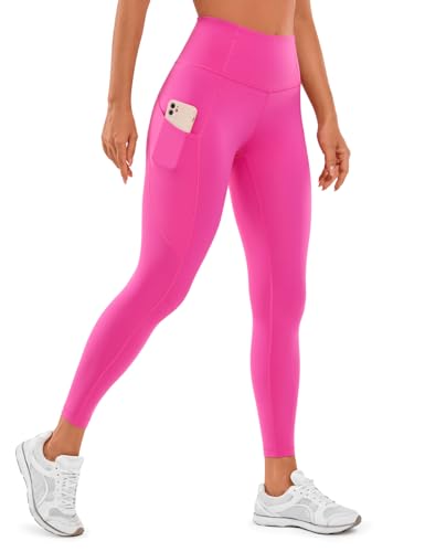 CRZ YOGA Damen Naked Feeling Sport Leggings mit Taschen High Waist Sporthose Gym Blickdicht Yogahose - 64cm Hibiskus-Purpur 38 von CRZ YOGA