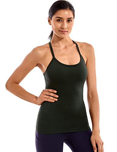 CRZ YOGA Damen Sport Tank Top Racerback Ärmelloses Shirt Sommer Leichte Yoga Tops Elastische Fitness Oberteile Dunkle Olive 42 von CRZ YOGA