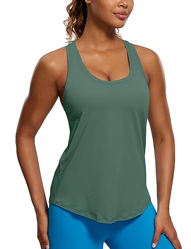 CRZ YOGA Damen Sport Tank Top Racerback Fitness Gym Top Baumwolle Oberteile Locker Atmungsaktiv Ärmellos Tops Graphitgrün 44 von CRZ YOGA