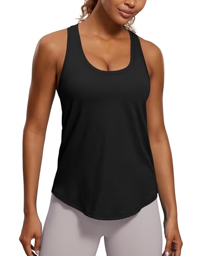 CRZ YOGA Damen Sport Tank Top Racerback Fitness Gym Top Baumwolle Oberteile Locker Atmungsaktiv Ärmellos Tops Schwarz 42 von CRZ YOGA