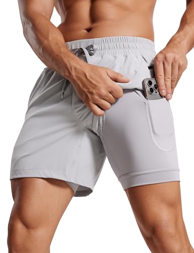 CRZ YOGA Herren Workout Shorts Schnelltrocknend Laufshorts Sporthose Trainingsshorts Kurze Hosen mit Taschen - 13/18/23cm Möwe Grau L von CRZ YOGA