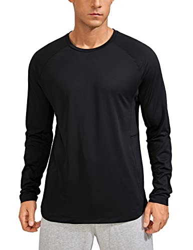 CRZ YOGA Leichte Langarm-T-Shirts für Herren schnell trocknend Rundhals-Sweatshirt Workout Training Fitnessstudio Schwarz L von CRZ YOGA