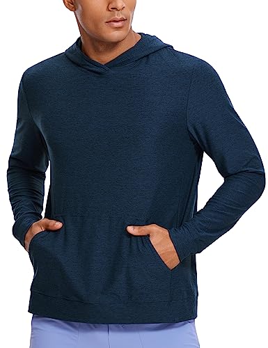 CRZ YOGA Leichter Pullover für Herren Langarm-Sweatshirt schnell trocknend lässig sportlich mit Kapuze Oberteil mit Tasche Marineblaue Heide M von CRZ YOGA