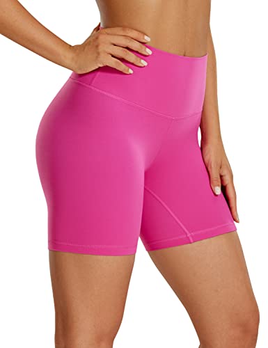 CRZ YOGA Womens Kurze Sporthose Laufshorts Sommer Radlerhose High Waist Yoga Fitness Shorts - ButterLuxe - 15cm Hibiskus-Purpur 36 von CRZ YOGA