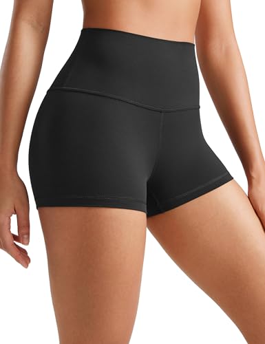 CRZ YOGA Womens Kurze Sporthose Laufshorts Sommer Radlerhose High Waist Yoga Fitness Shorts - ButterLuxe - 6.3/10/15/20/25cm Schwarz 40 von CRZ YOGA