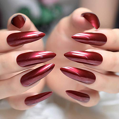 CSCH Künstliche Nägel Wine Red False Fake Künstlicher Nagel Extra lange Stiletto Spiegelnägel Scharf für Fingerpatch Frauen tragen täglich Sexy Farbe von CSCH