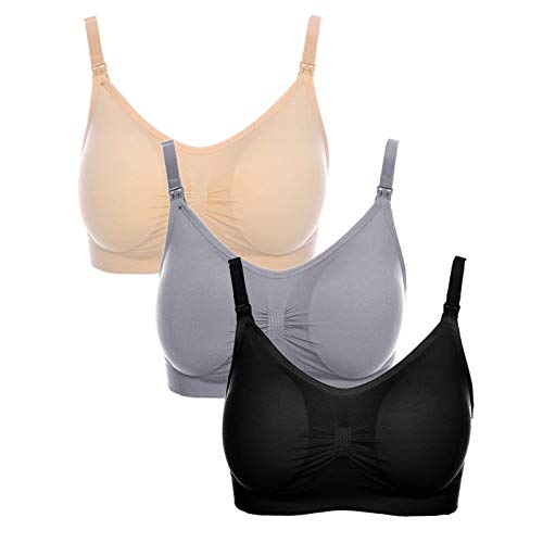 3er Pack Still BH Soft BH Ohne Buegel Crop Tops Damen Spaghetti Stilltop Top mit Integriertem BH Sport BH mit Polster Tank Top Schwarz, Grau, Beige L von CSHE