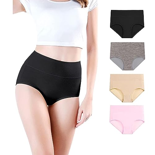 CSHE 4er Pack Damen Unterhosen Baumwolle Unterwäsche Hohe Taille Slips Hoher Taillenslip für Frauen Mehrpack Unterhosen Damen Baumwolle Stretch Slips von CSHE