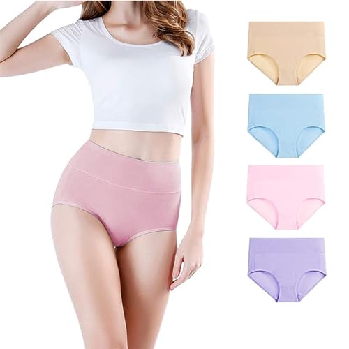 CSHE 4er Pack Damen Unterhosen Baumwolle Unterwäsche Hohe Taille Slips Hoher Taillenslip für Frauen Mehrpack Unterhosen Damen Baumwolle Stretch Slips von CSHE