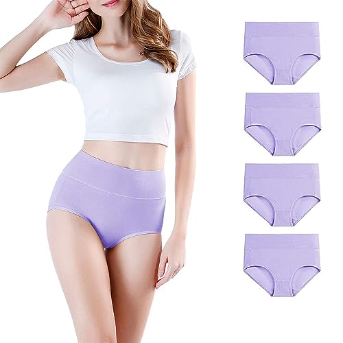 CSHE 4er Pack Damen Unterhosen Baumwolle Unterwäsche Hohe Taille Slips Hoher Taillenslip für Frauen Mehrpack Unterhosen Damen Baumwolle Stretch Slips von CSHE