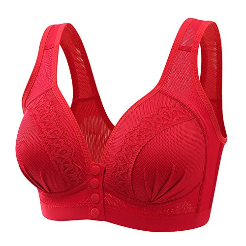 CSHE Bequemer BH Ohne Bügel Atmungsaktiv Bustier Damen BH mit Gepolstert Frauen Bralette Push Up BH mit Vorderverschluss Minimizer BH Klassische BHS für Damen Rot 95B von CSHE