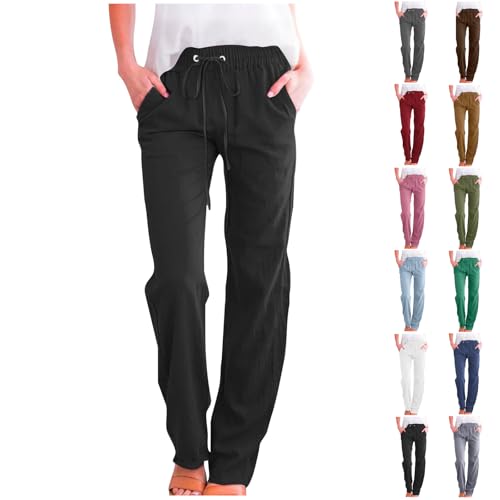 Hose Damen Casual Einfarbig Leinenhose Baumwolle Leinen Stoffhose Sommerhose Leicht Sommer Freizeithose Locker Bequeme Straight Leg Hose mit Kordelzug S-5XL Hose Damen Casual Einfarbig Leinenhose Baumwolle Leinen Stoffhose Sommerhose Leicht Sommer Freizeithose Locker Bequeme Straight Leg Hose mit Kordelzug S-5XL von CSHE