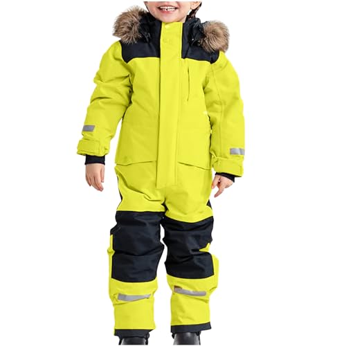 Schneeanzug Kinder Jungen Skianzug Einteilige Thermo Skioverall Winter Warm Schneeoverall Wasserdicht Winddicht Winteranzug mit Abnehmbarer Kapuze Matschanzug Outdoor Softshellanzug Jumpsuit Boys von CSHE