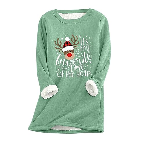 Sweatshirt Damen Fleece Warmer Sherpa Gefüttertes Pullover Rundhals Weihnachtselchhirsch Thermounterwäsche Winter Casual Basic Langarmshirt Oberteil von CSHE