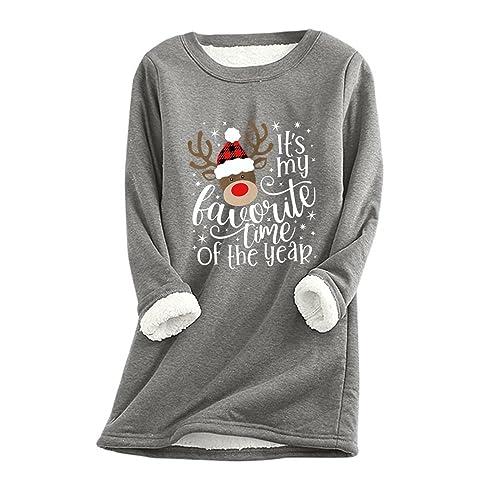 Sweatshirt Damen Fleece Warmer Sherpa Gefüttertes Pullover Weihnachtselchhirsch Thermounterwäsche Silvester Geburtstag Halloween Weihnachten 2023 2024 Winter Outfit Deko Meine Bestellungen Anzeigen von CSHE