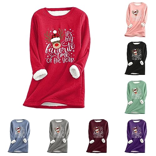 Sweatshirt Damen Fleece Warmer Sherpa Gefüttertes Pullover Weihnachtselchhirsch Thermounterwäsche Silvester Geburtstag Halloween Weihnachten 2023 2024 Winter Outfit Deko Meine Bestellungen Anzeigen von CSHE