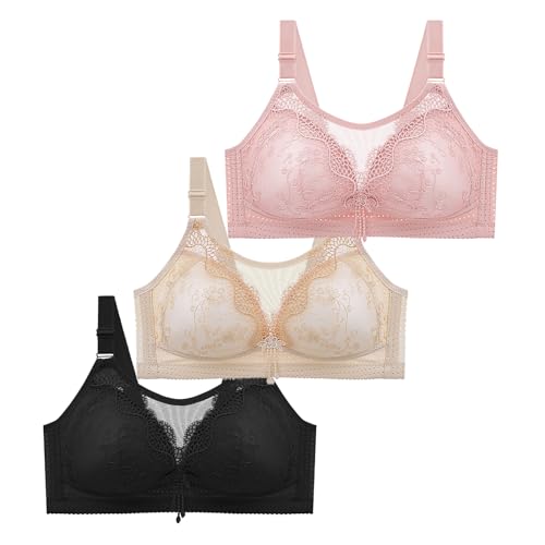 3er Pack Klassische Spitzen BHS Damen Sport Push Up BH mit Verstellbarem Ohne Bügel Bustier Licht Weiche Nahtlos BH Gepolstert Frauen Sexy Trainings-BH Schlaf BH für Alltag Yoga Outdoor von CSKJ