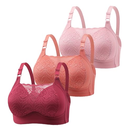 3er Pack Klassische Sport BHS Damen Ohne Bügel Spitzen BH Mit Polstern Atmungsaktiv Bügelloser BH Front Closure Push Up Bequem BH Gepolstert 2024 Sexy Yoga BH Fitness Training Schlafen Outdoor Joggen von CSKJ