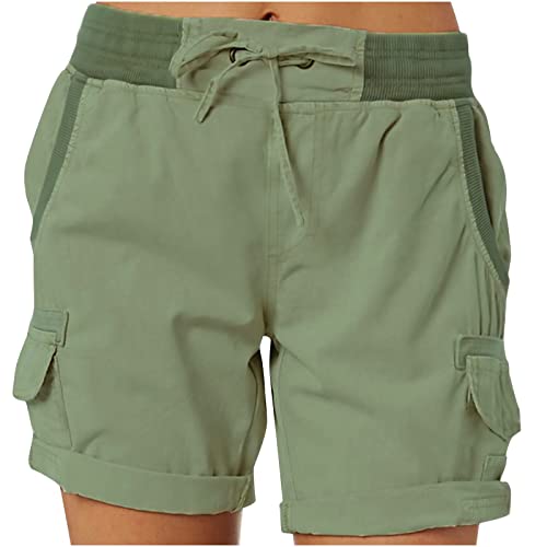 Angebote Tages Blitzangebote Heute - Cargohose Damen Sommer High Waist Kurze Cargo Hosen Frauen Straight Bermuda Shorts Cargo Shorts Wanderhose Sportshort Arbeitshose Kurz Sweathose, Armeegrün, S von CSKJ