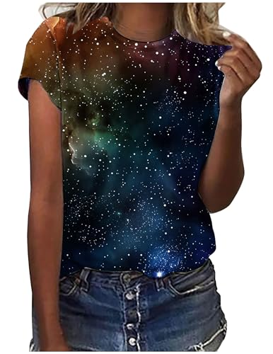 Ausgefallene Tshirt Damen Galaxie Drucken T-Shirt Bluse Kurzarm Shirt Rundhalsausschnitt Locker Frauen Oberteile Sommer Alltag Crop Top Sport T-Shirts Teenager Mädchen Kleidung Y2k Sommerkleidung Ausgefallene Tshirt Damen Galaxie Drucken T-Shirt Bluse Kurzarm Shirt Rundhalsausschnitt Locker Frauen Oberteile Sommer Alltag Crop Top Sport T-Shirts Teenager Mädchen Kleidung Y2k Sommerkleidung von CSKJ