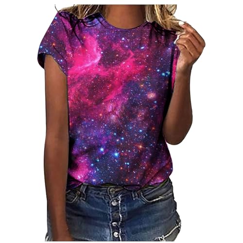 Ausgefallene Tshirt Damen Galaxy Drucken Bluse Kurzarm Rundhalsausschnitt T-Shirt Locker Frauen Oberteile Sommer Alltag Crop Top Sport T-Shirts Teenager Mädchen Kleidung Y2k Sommerkleidung Damen von CSKJ