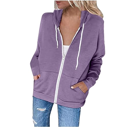 Black Friday Angebote 2023 - Damen Sweatjacke Hoodie Sweatshirtjacke Pullover Oberteile Kapuzenpullover Einfarbig Full Zip Casual Hoodie Sweatshirt, Lila, S von CSKJ