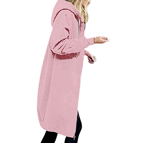 CSKJ 2023 Angebote - Sweatjacke Damen Mit Kapuze Damen Herbst Winter Outing Stil Frauen Dating Elegante Hoodies Sweatshirt Langen Mantel Jacke Tops Outwear Kapuzenpullover, Rosa, M von CSKJ